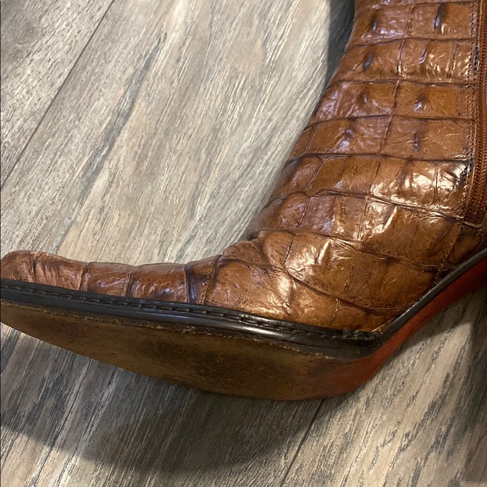 Donald J. Pliner Leather Tan Crocodile Heeled Boots - Picture 7 of 10